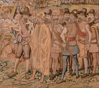 flamländsk gobeläng. Serie Triumfer och strider av ärkehertig Albert. Infångandet av staden Hulst (Toma de la Plaza de Hulst). Sjunde gobeläng i serien. Modell Otto van Veen och Hans I Snellinck. Tillverkning Martin Reynbouts, Bryssel av Otto van Veen