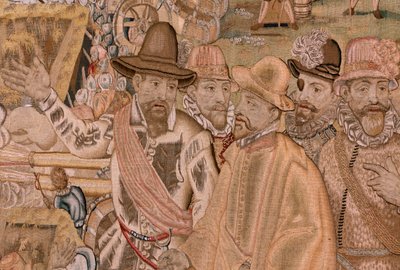 flamländsk gobeläng. Serie Triumfer och strider av ärkehertig Albert. Infångandet av staden Hulst (Toma de la Plaza de Hulst). Sjunde gobelängen i serien. Modell Otto van Veen och Hans I Snellinck. Tillverkning Martin Reynbouts, Bryssel av Otto van Veen