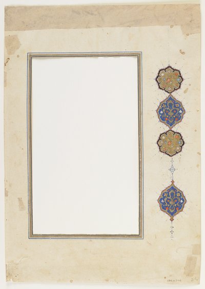 Folio från en Koran (kant), fristående manuskriptkant, 1500-talets andra hälft (bläck, ogenomskinlig akvarell och guld på papper) av Ottoman School
