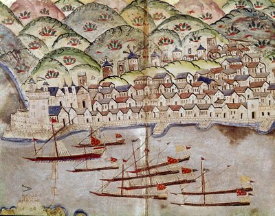 Osmansk konst: utsikt över Marseille, Frankrike miniatyr av Ottoman School