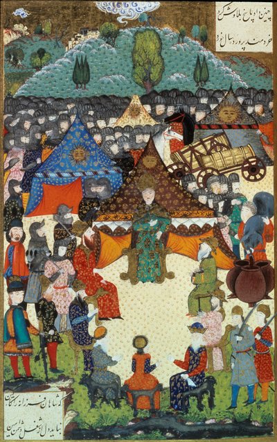 Osmanska riket: representation av Sultan Soliman (Suleyman) Jag sa den magnifika (1520-1566) vid hans hov. Miniatyr hämtad från 