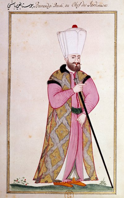 Osmansk konst: chef för slottets trädgårdsmästare. Tryck från ett manuskript av Ottoman School