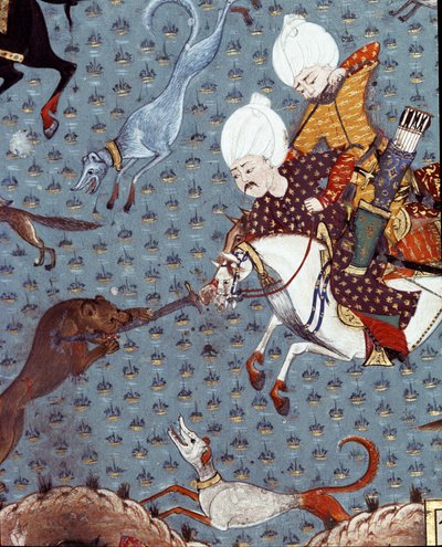 Representation av Sultan Murad II:s hovmän (Murat) (1404-1451) som jagar Fawn Detail. 1600-tals miniatyr. Istanbul, Topkapi Sarayi Museum Library av Ottoman School
