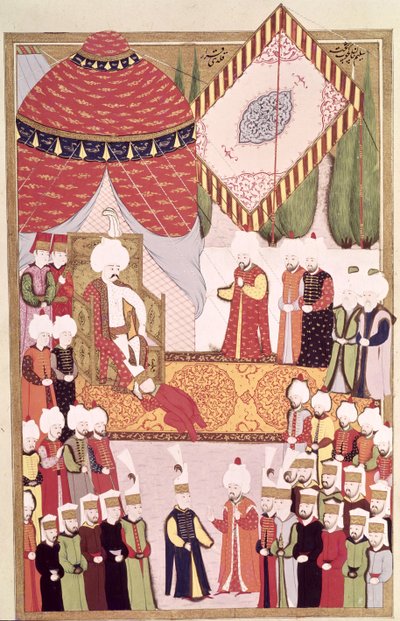 Sultan Selim I:s kröning (1466-1520) från Lokmans "Hunername" (gouache på papper) av Ottoman School