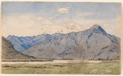 Italienskt landskap med en flod och berg. av P.C. Skovgaard