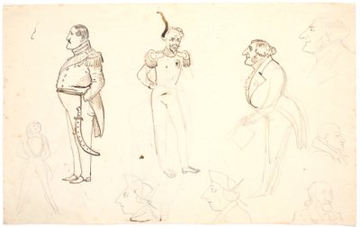 Karikatyr av Frederik VII med flera, bl.a. Grundtvig, troligen Orla Lehmann m.fl. av P.C. Skovgaard