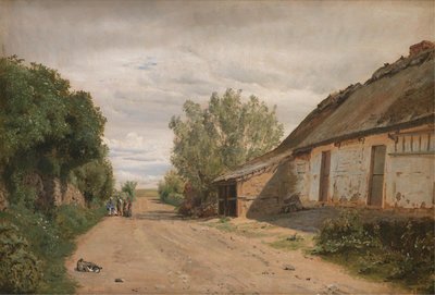 Utkanten av byn Vejby. Vid Vägkanten målare J.Th. Lundbye Skissning av P.C. Skovgaard