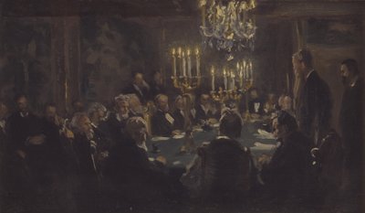 Kompositionsskiss till "Ett möte i Vetenskapssamfundet" i Vetenskapssamfundet av Peder Severin Krøyer