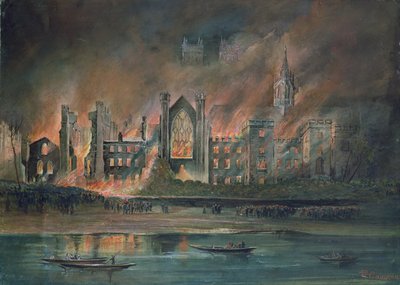 Brand i parlamentets hus, 16 oktober 1834 (gouache) av P.T. Cameron