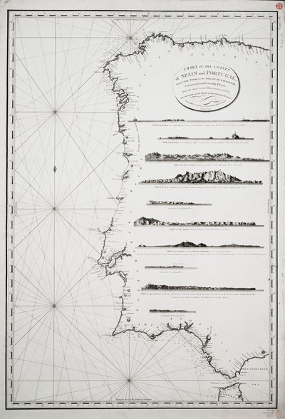 Karta över Spaniens och Portugals kuster, från Cape Pinas till Gibraltarsundet, konstruerad och noggrant ritad efter de senaste observationerna gjorda av officerarna i de franska och spanska flottorna av P. Steel