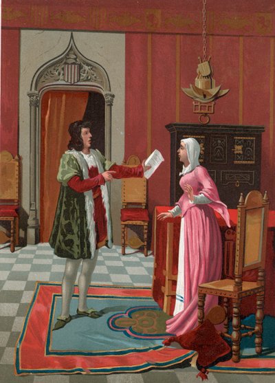 Enrique de Villena berättar för sin fru att han har blivit vald till mästare i Calatrava av P. Y. Valor
