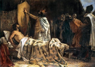 Greve Wilfred den håriges död (840-897), sent 1800 - tidigt 1900-tal (olja på duk) av Pablo Antonio Béjar Novella