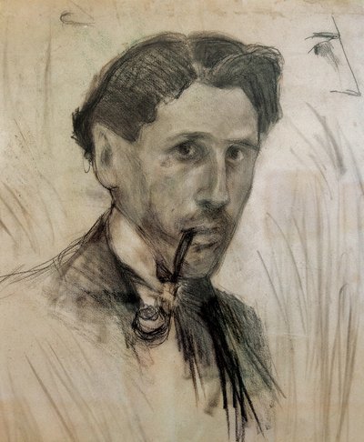 "Självporträtt med ett rör" Kolteckning av Pablo Gargallo (1881-1934). 1901 av Pablo Gargallo