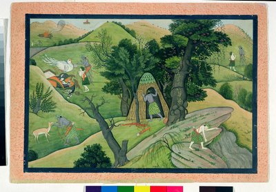 74.73 Rama och Lakshmana vandrar på jakt efter Sita, från Ramayana, Kangra, Himachal Pradesh, 1780 av Pahari School