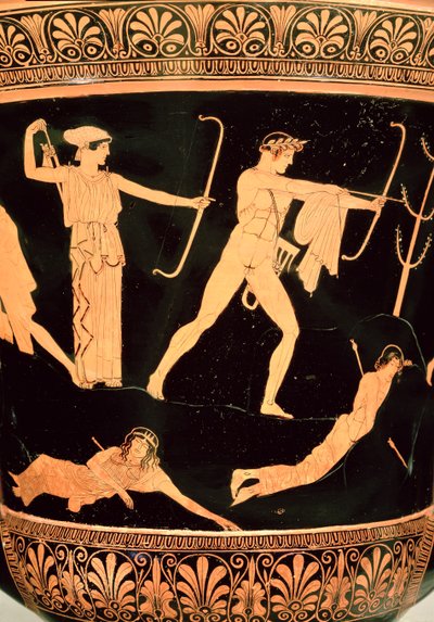 The Death of the Niobids, detalj från en attisk röd-figur calyx-krater, c.450 f.Kr. (keramik) (detalj från 19106, se även 92576) av Painter Niobid