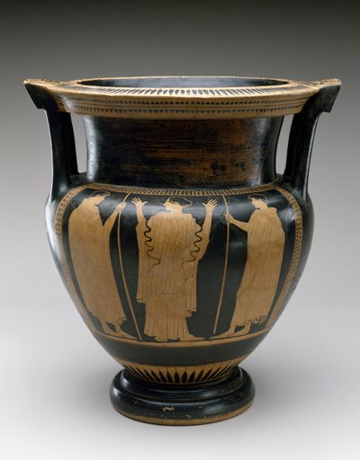 Röd figurkolumn Krater med scen av en kvinna och två ungdomar, 480-460 f.Kr. (terrakotta) av Painter Syriskos