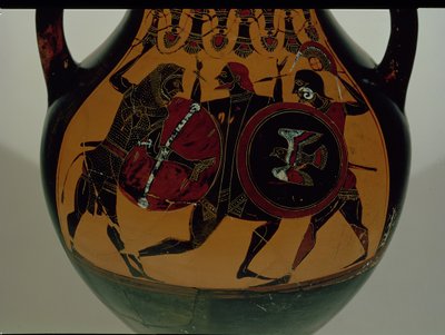 Attic svartfigur amfora dekorerad med en scen av Herakles klädd i ett lejonskinn som slåss mot Cycnus, c.540 f.Kr. (keramik) av Painter of Berlin
