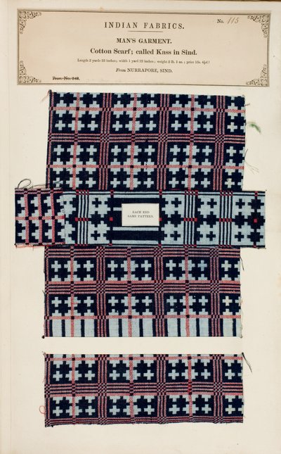 Prov av bomullssjal från Nurrapore i Sind, från The Collection of the Textile Manufacturers of India, av John Forbes Watson, publicerad 1866 av Pakistani School