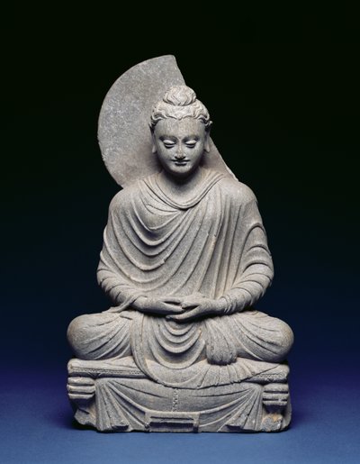 Sittande Buddha, Gandhara, 1:a-3:e århundradet e.Kr. (skifer) av Pakistani School
