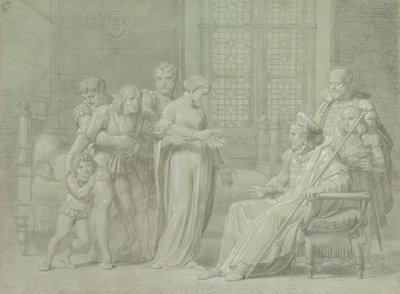 Kung Charles VIII av Frankrike med den döende Gian Galeazzo Sforza i Pavia, 1775-1860. av Palagi Filippo Pelagio