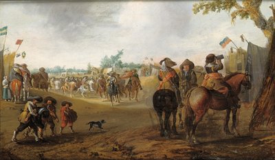 Ett militärläger med kavallerister av Palamedes Palamedesz