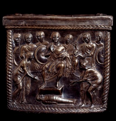 Paleokristen konst: Silverrelikskrinlåda känd som Capsella de San Nazaro (silverförsilvrad relikskrin av st Nazaro) - 370-397 apres JC Milan, Tesoro del Duomo Italien av Paleo Christian