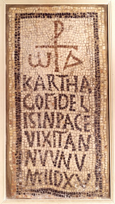 Paleochristian antikvitet: begravningsmosaik av Karthago, kommer från ruinerna av den antika Fournos Minus i Tunisien. Slut på 4:e-början 500-talet efter JC. Paris, Louvren av Paleo Christian