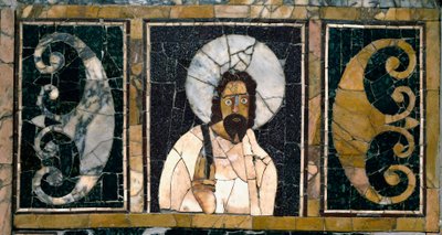 Paleokristen konst: "" representation av Kristus, förmodligen den första""" 3:e århundradet e.Kr. Marquette marmor. Ostiense-museet, Ostia av Paleo Christian
