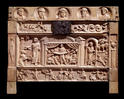 Relikvieskrin med reliefer som föreställer scener av gamla testamentet. Från klostret Santa Giulia, 300-talet av Paleo Christian