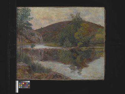 River Landscape, okänt datum (olja på duk) av Palma Daillion d
