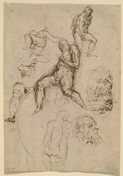 Ark med studier för målning i Salone del Maggior Consiglio, Ducal Palace, Venedig, ca 1578 av Palma Il Giovane