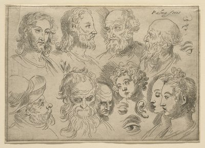 Skissplatta med tio huvuden, 1636 av Palma Il Giovane