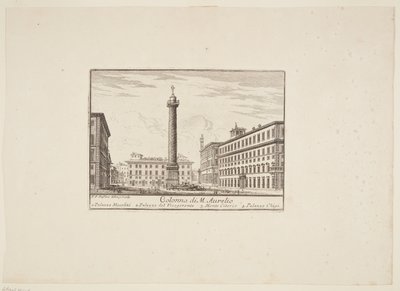 M. Aurelios kolumn. 1. Palazzo Niccolini. 2. Vicegegentpalatset. 3. Monte Citorio. 4. Palazzo Chigi av Paolo Anesi