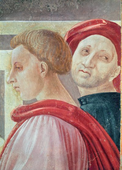 Två mäns huvuden, från presentationen av Maria i templet, 1433-34 (detaljer) av Paolo Uccello