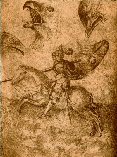 Riddare med lans och fågelstudier av Paolo Uccello
