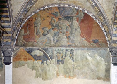 Översvämningen och vattnets sänkning (övre delen) Noaks offer och fylleri (nedre delen) lunette (för detaljer se 123196) av Paolo Uccello