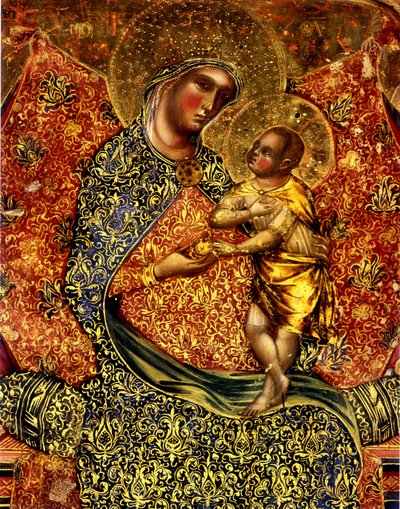 Madonna och barn tronade med två änglar av Paolo Veneziano