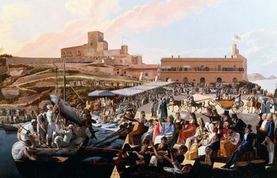 Slakten av tonfisk i Cape Passero i närvaro av kungafamiljen (olja på duk) av Paolo de Albertis