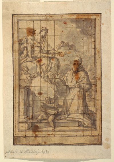 Teckning, Jungfru med barn i härlighet, ca 1600-1700 av Paolo de Mattheis