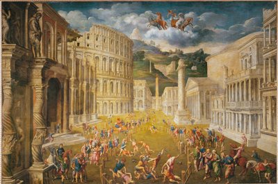 Stridande gladiatorer (målning på duk) av Paris Bordone