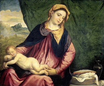 Madonna med sovande barn, mellan 1540 och 1560 av Paris Bordone