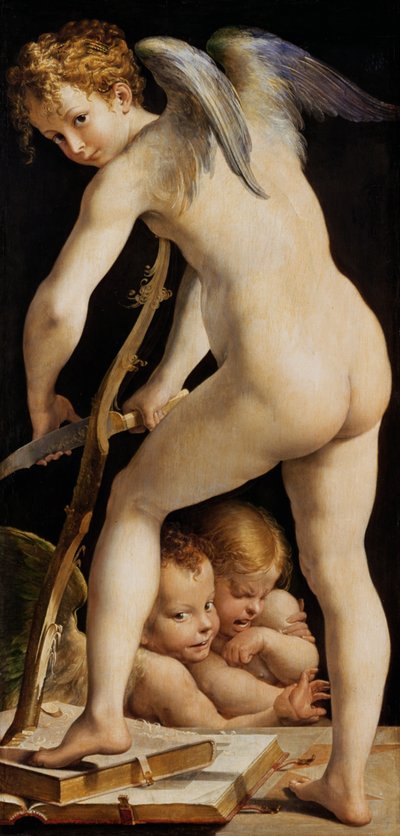 Amor som snidar en pilbåge av Parmigianino