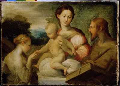 ""The Mystical Marriage of Saint Catherine" (The Mystical Marriage of Saint Catherine) Den mystiska vigseln av Saint Catherine of Siena (1347-1380) med Kristus 1368. Målning av Girolamo Francesco Maria Mazzola känd som Parmigianino eller Le Parmesan (1503  av Parmigianino