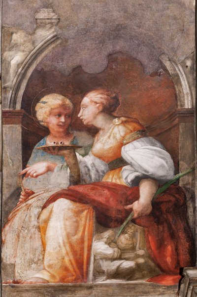 St Lucy och St Apollonia, ca 1523 (fresk) av Parmigianino