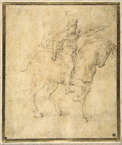 Ryttarfigur (penna & brunt bläck med brun tvätt på vitt papper) av Parmigianino