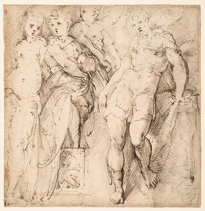 Fyra figurstudier (recto) av Parmigianino