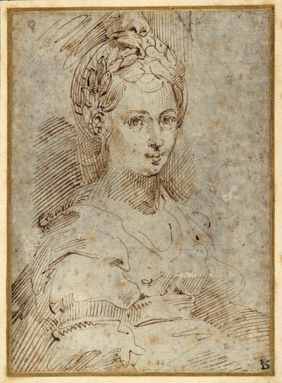 Halvlängd av en sittande kvinna (penna och bläck på papper) av Parmigianino