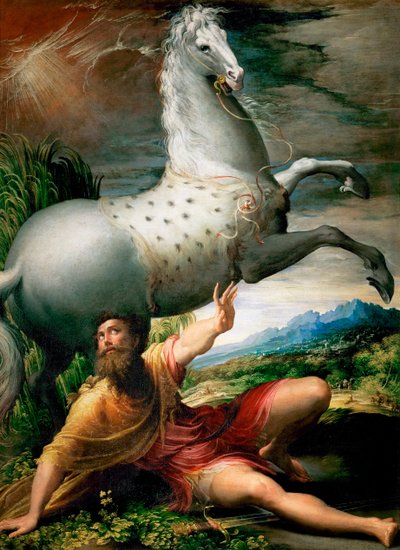 "The Conversion of Saint Paul on the Road to Damaskus" Målning av Girolamo Francesco Maria Mazzola eller Mazzuoli dit il Parmigianino med smeknamnet The Parmesan (1503-1540) ca 1528 Art History Museum, Wien av Parmigianino