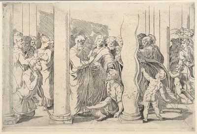 De heliga Peter och Johannes botar den lame mannen vid den gyllene porten av Parmigianino