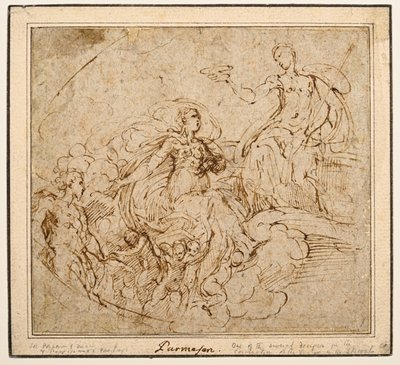 Studie av Jungfruns kröning för Santa Maria della Steccata, Parma av Parmigianino
